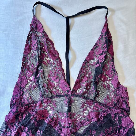 Free People Too Cute to Handle Teddy Bodysuit Lace Lingerie Black Fuchsia Medium - Picture 3 of 7